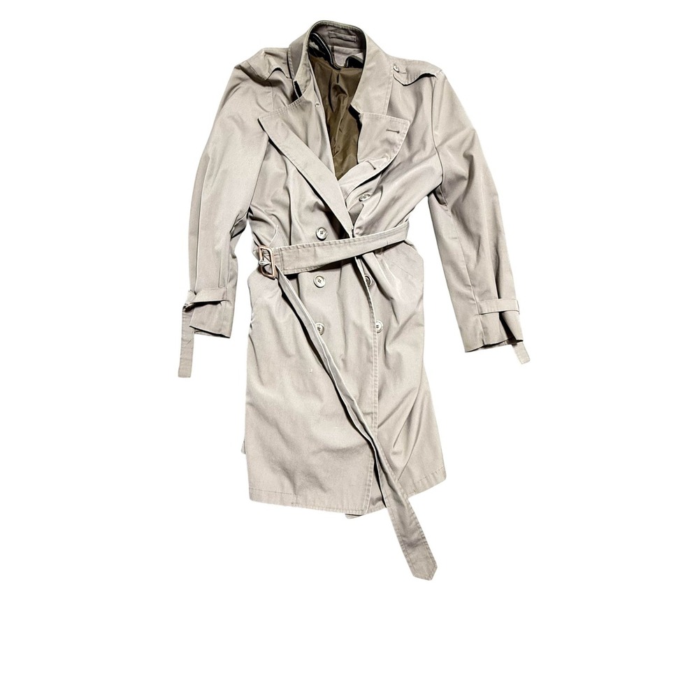 Vintage London Fog Trench Coat Mens 40 Short Beige Belted Lined‎ Classic Rain